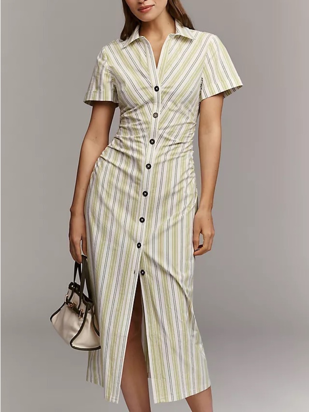 Anthropologie Pilcro Greer Green Stripe Midi Shirt Dress